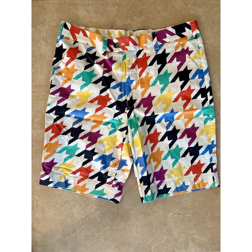 Loudmouth Shorts Mens 36 White Razzle Dazzle Houndstooth Golf Chino 10”